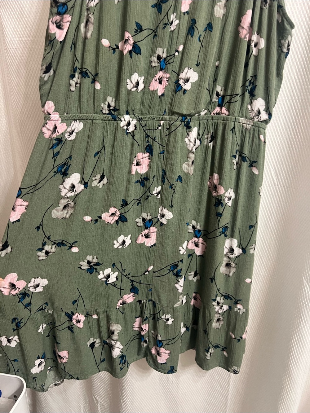 Olive Green Floral Sleeveless V-Neck Dress with pockets - Picture 7 of 8